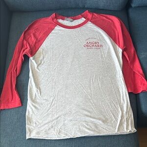 Angry Orchard Red and White Raglan Baseball Tee
